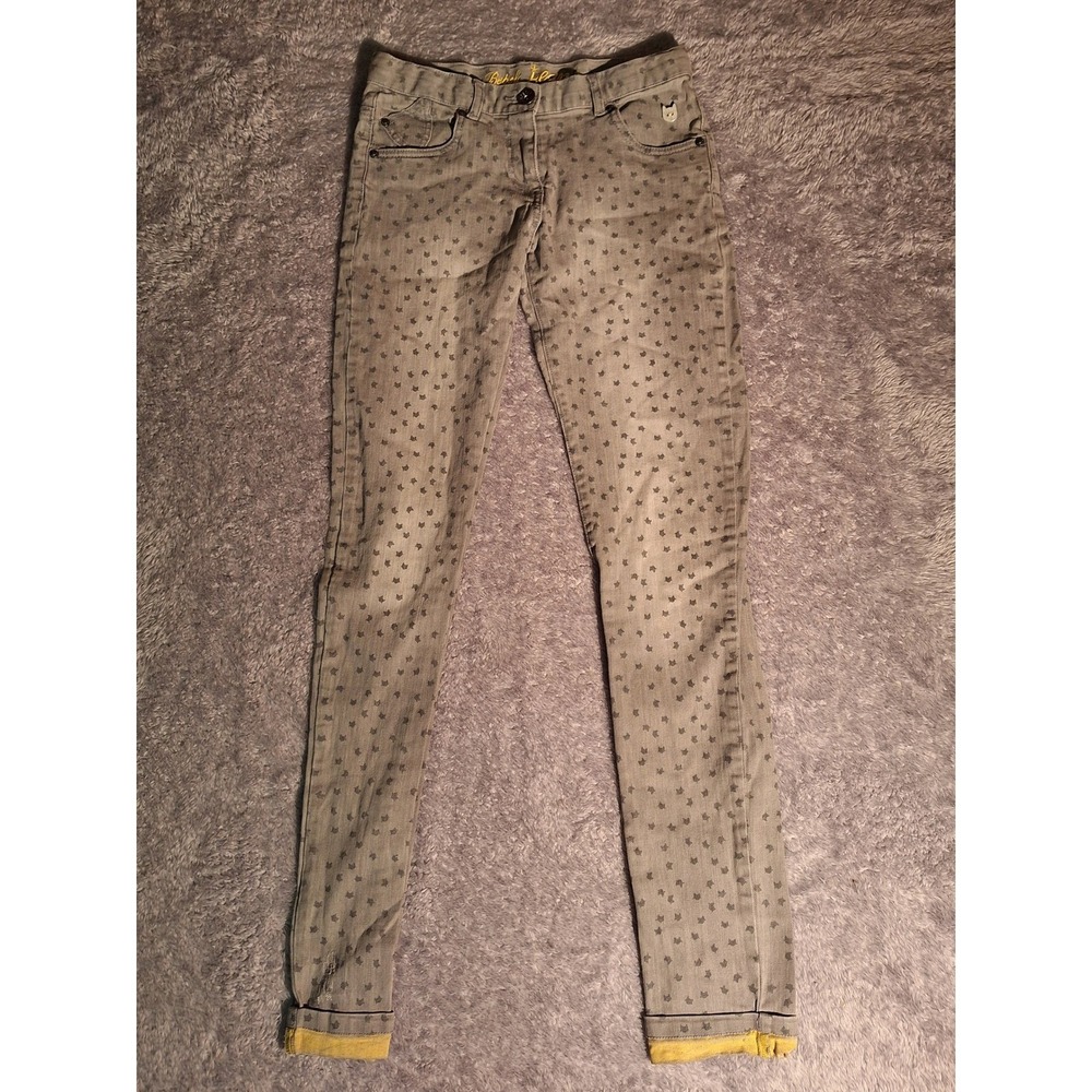 Boboli Little Girl's Gray Kitty Print Denim Jeans Cute Pockets Size 8